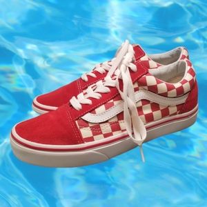 Vans red checkeboard & suede sneakers 508182 mens 6 womens 7.5